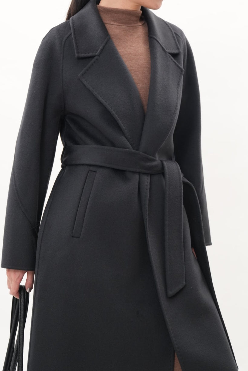 ウール100% ダブルフェイスロングコート(チャコールグレー)