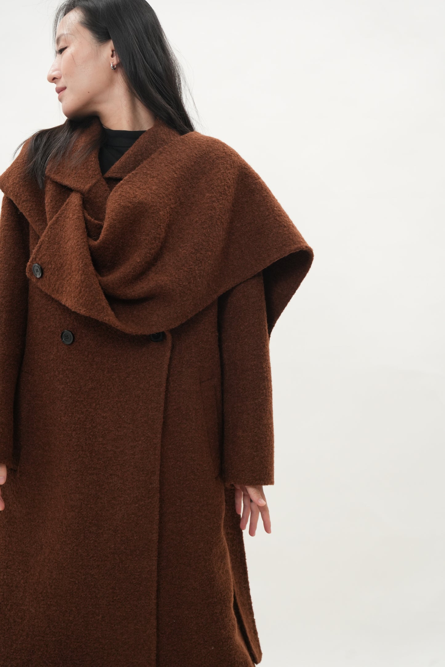 レディース 2WAY ロングコート|キャメルヘアブレンド ストール付き