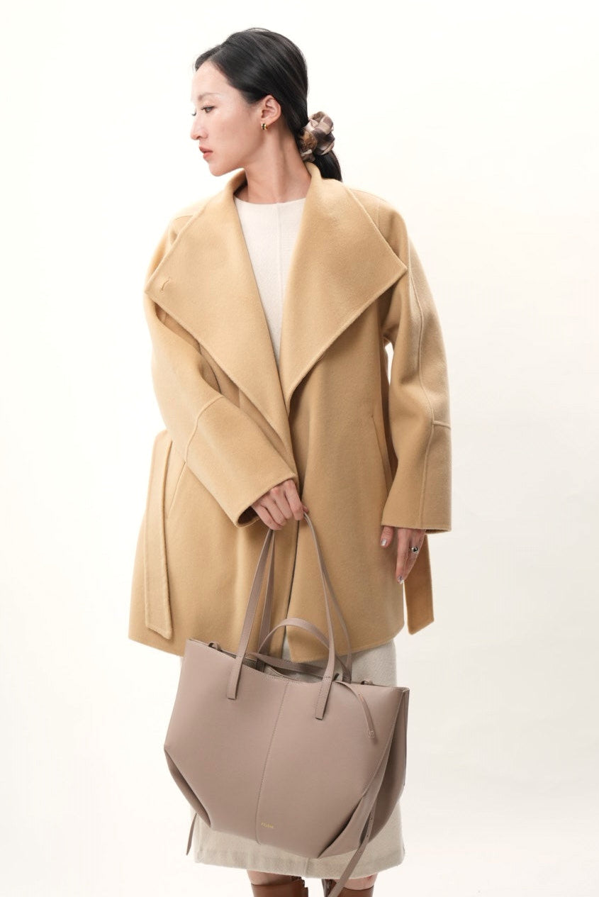 キャメル ウールカシミヤショートコート(予約商品)