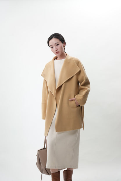 キャメル ウールカシミヤショートコート(予約商品)