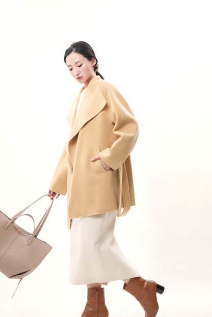 キャメル ウールカシミヤショートコート(予約商品)