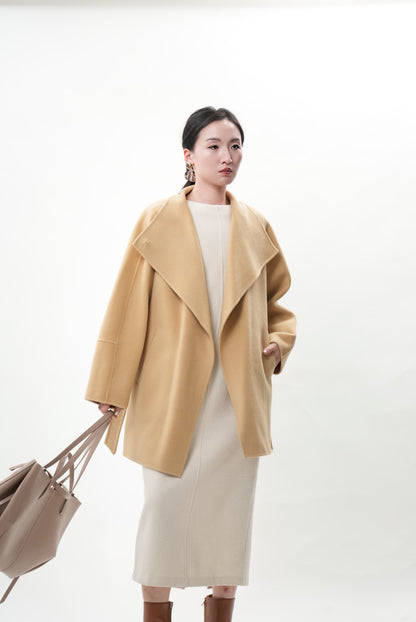 キャメル ウールカシミヤショートコート(予約商品)