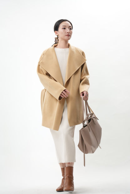キャメル ウールカシミヤショートコート(予約商品)
