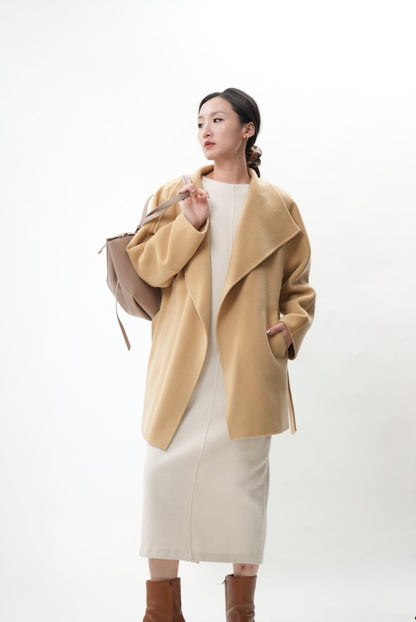 キャメル ウールカシミヤショートコート(予約商品)