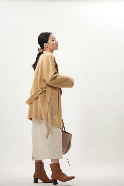 キャメル ウールカシミヤショートコート(予約商品)