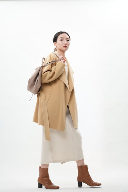 キャメル ウールカシミヤショートコート(予約商品)