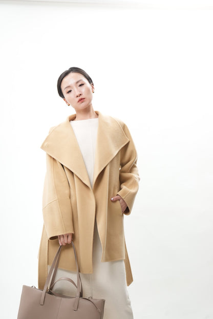 キャメル ウールカシミヤショートコート(予約商品)