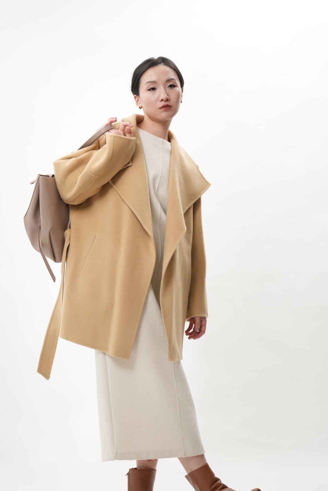 キャメル ウールカシミヤショートコート(予約商品)