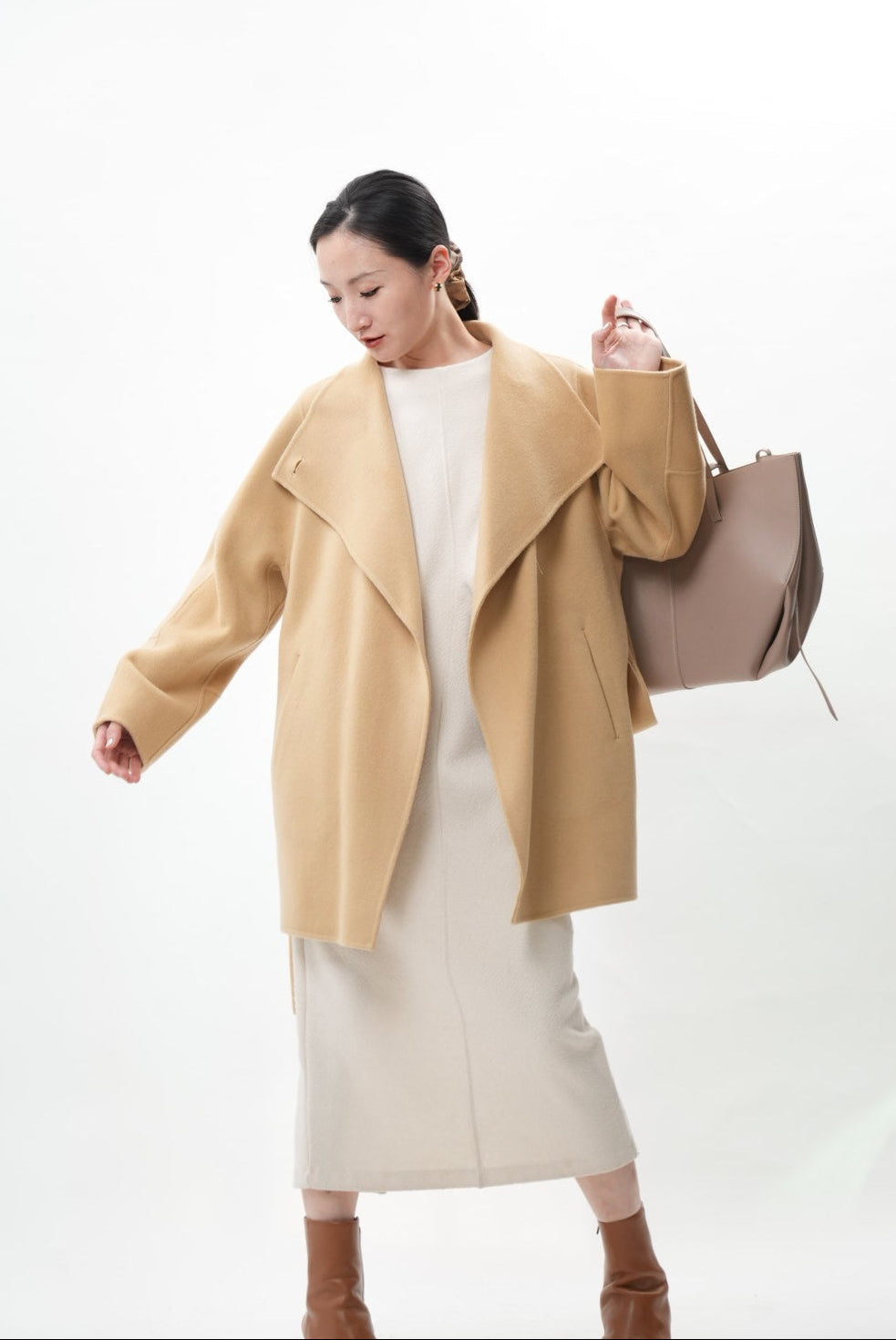 キャメル ウールカシミヤショートコート(予約商品)