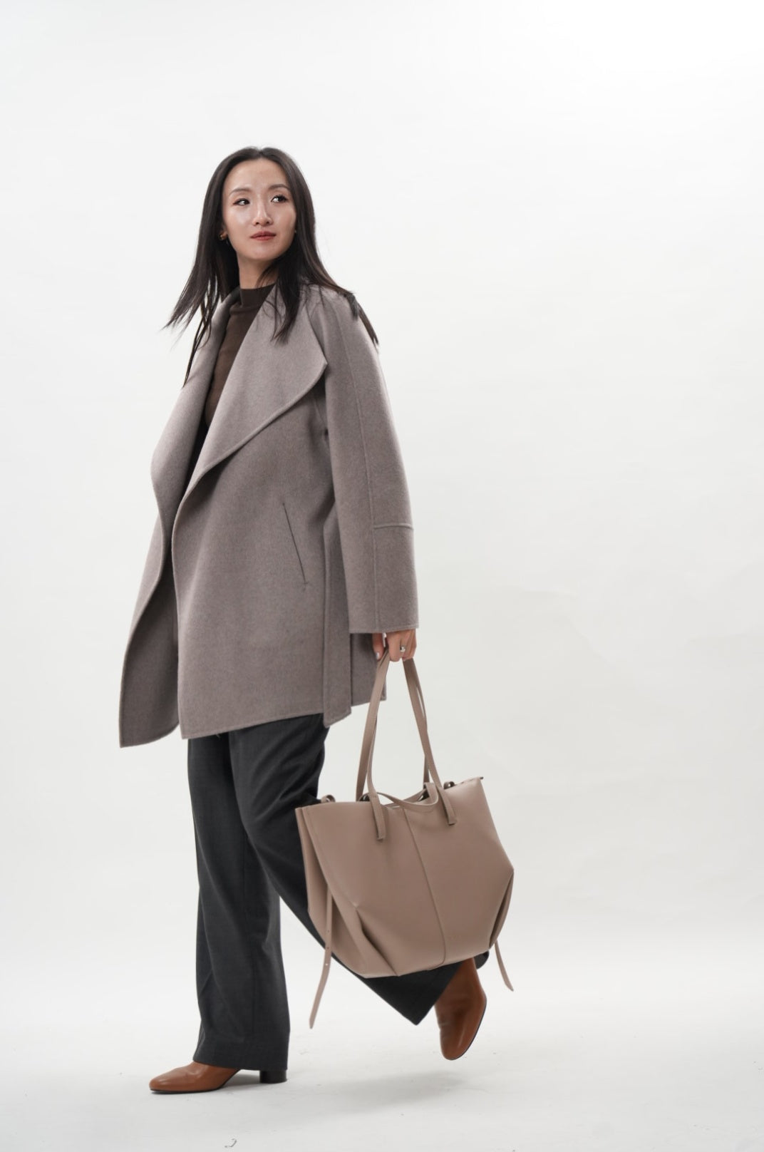 グレー ウールカシミヤショートコート