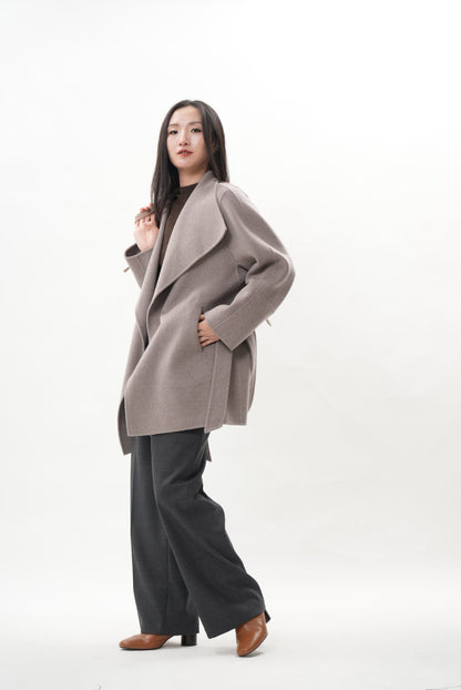 グレー ウールカシミヤショートコート