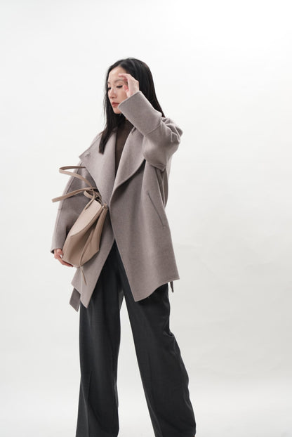 グレー ウールカシミヤショートコート