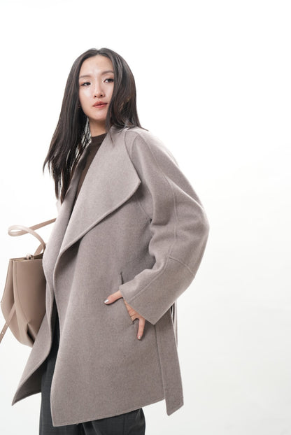 グレー ウールカシミヤショートコート