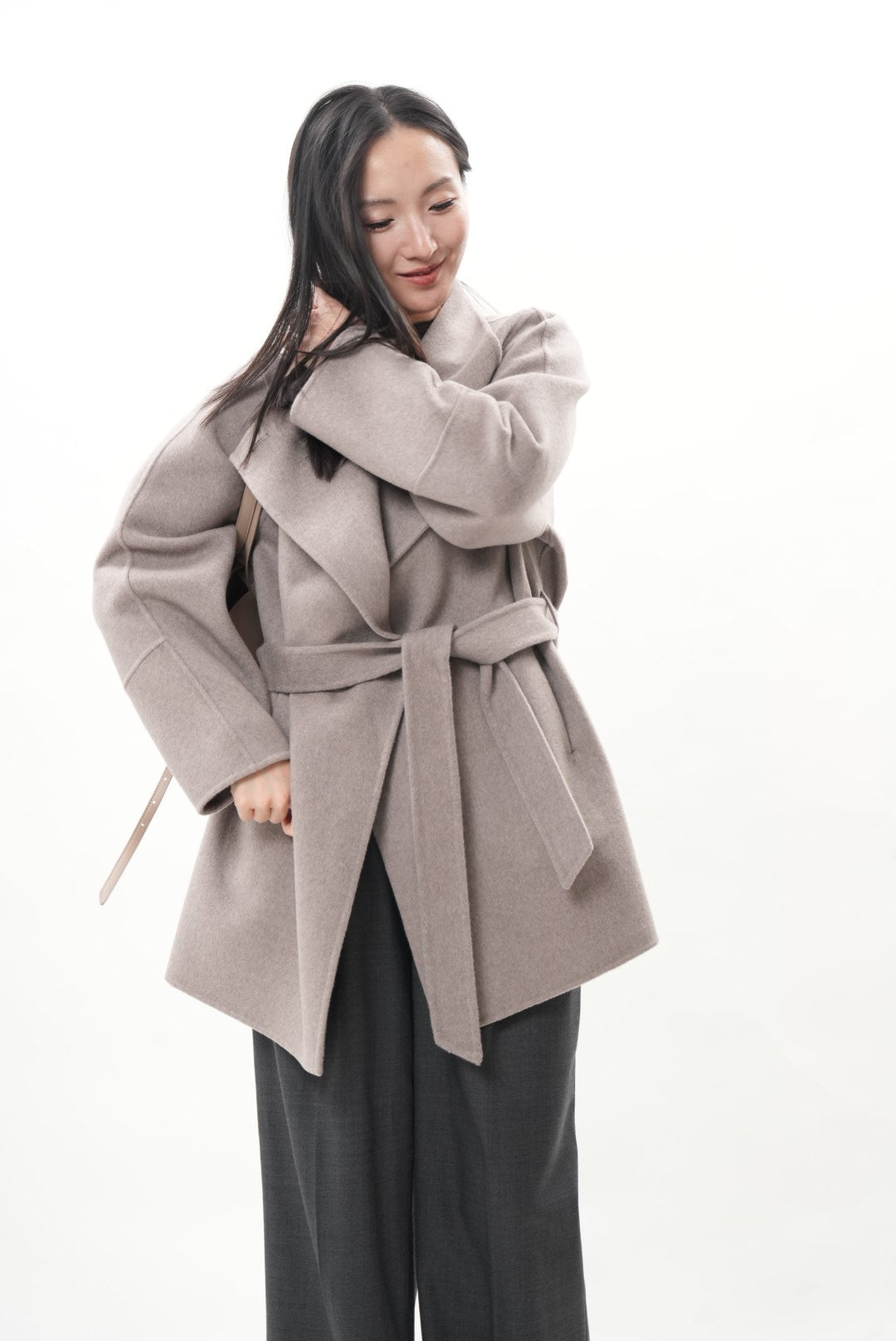 グレー ウールカシミヤショートコート