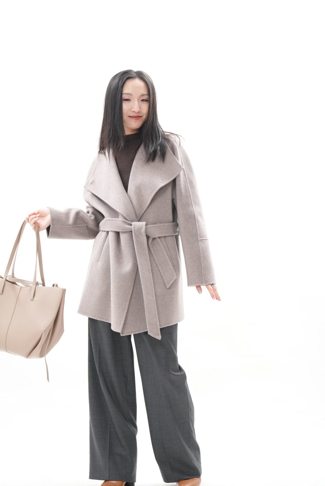 グレー ウールカシミヤショートコート