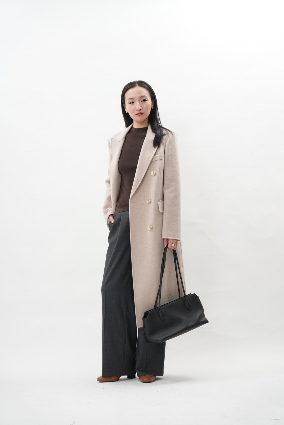 アイボリーダブルフェースウールチェスターコート