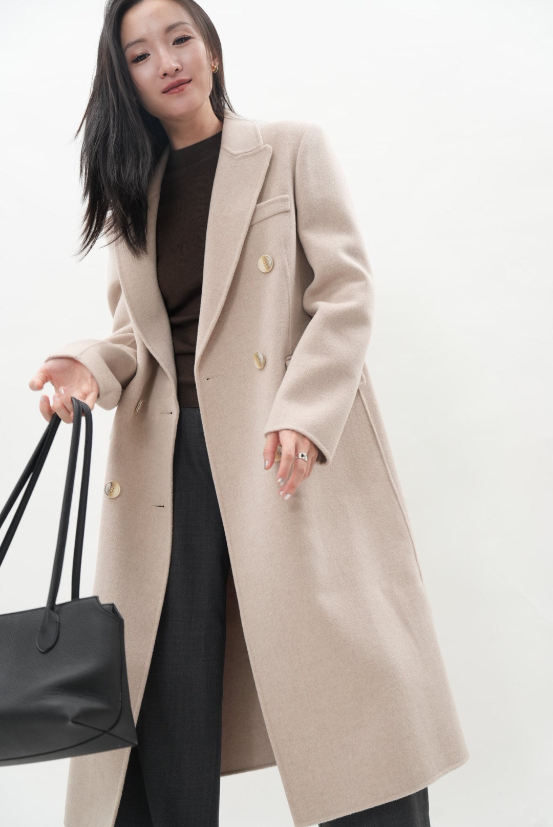 アイボリーダブルフェースウールチェスターコート