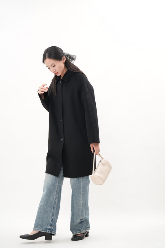 ウール100％ クラシックミドルコート（Black）
