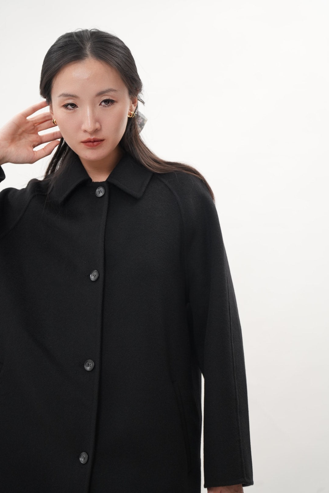 ウール100％ クラシックミドルコート（Black）