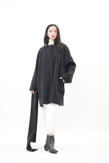 グレイッシュソフト ダブルフェイスコート（スカーフ付き）