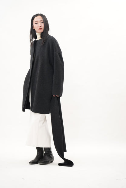 グレイッシュソフト ダブルフェイスコート（スカーフ付き）