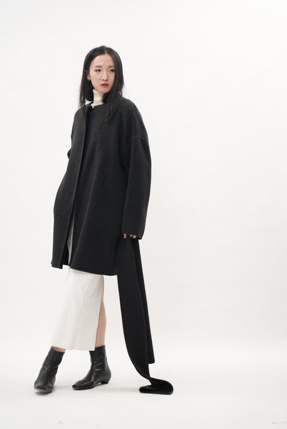 グレイッシュソフト ダブルフェイスコート（スカーフ付き）