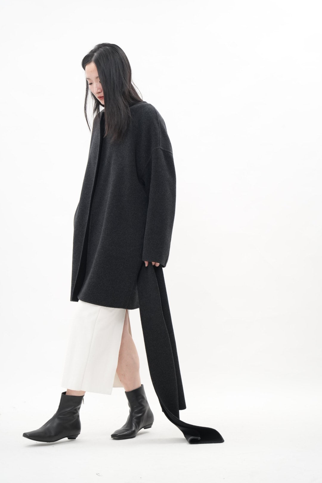 グレイッシュソフト ダブルフェイスコート（スカーフ付き）