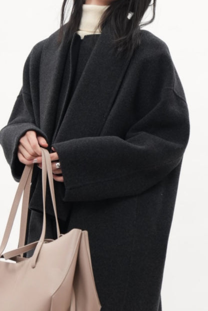 グレイッシュソフト ダブルフェイスコート（スカーフ付き）