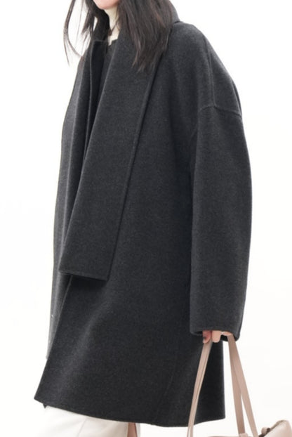 グレイッシュソフト ダブルフェイスコート（スカーフ付き）