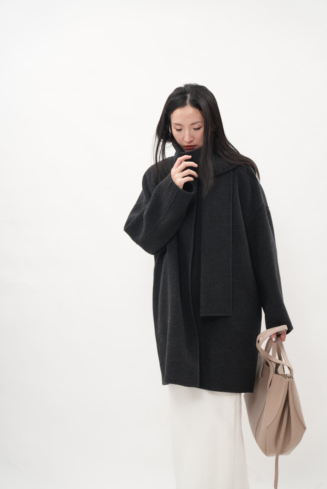 グレイッシュソフト ダブルフェイスコート（スカーフ付き）