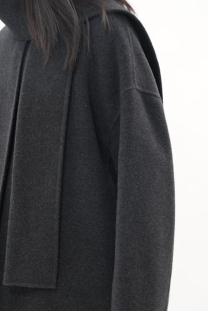 グレイッシュソフト ダブルフェイスコート（スカーフ付き）