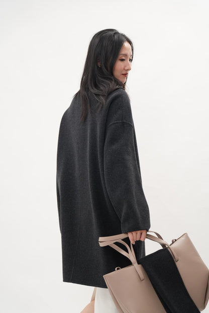 グレイッシュソフト ダブルフェイスコート（スカーフ付き）