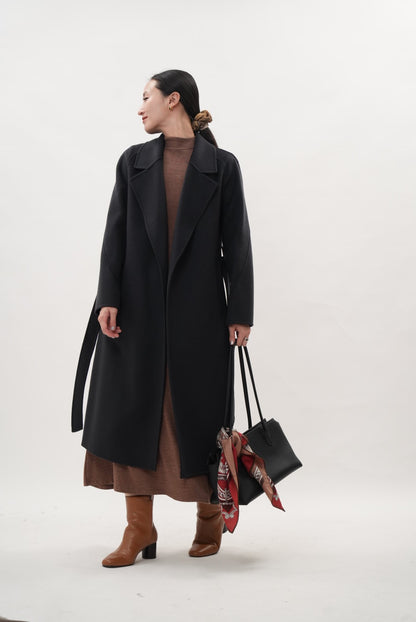 ウール100％ ダブルフェイスロングコート（チャコールグレー）