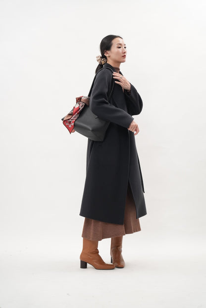 ウール100％ ダブルフェイスロングコート（チャコールグレー）