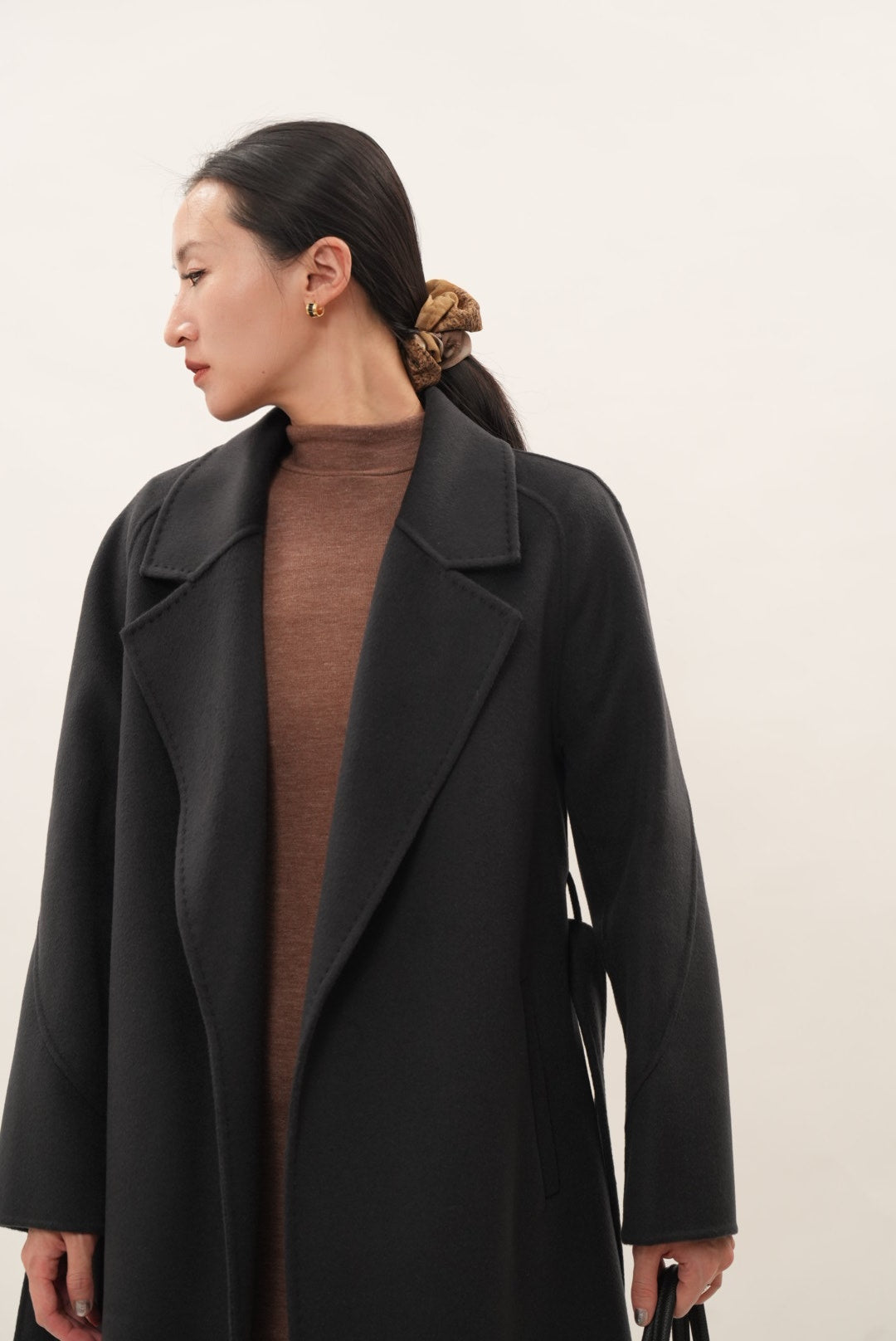 ウール100％ ダブルフェイスロングコート（チャコールグレー）