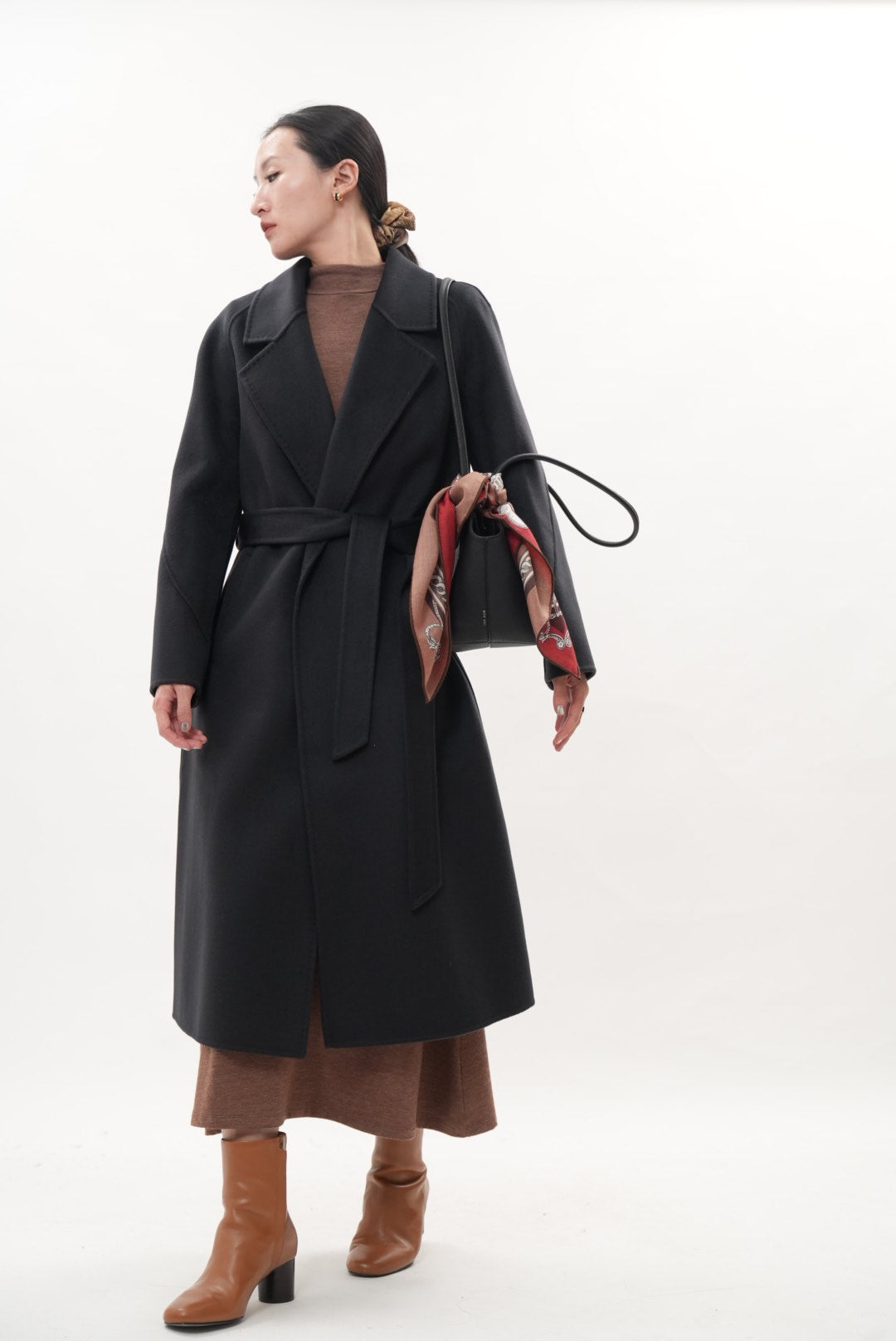 ウール100％ ダブルフェイスロングコート（チャコールグレー）