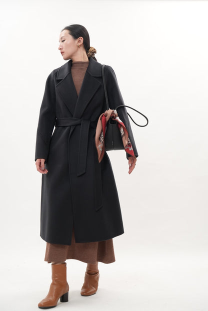 ウール100％ ダブルフェイスロングコート（チャコールグレー）