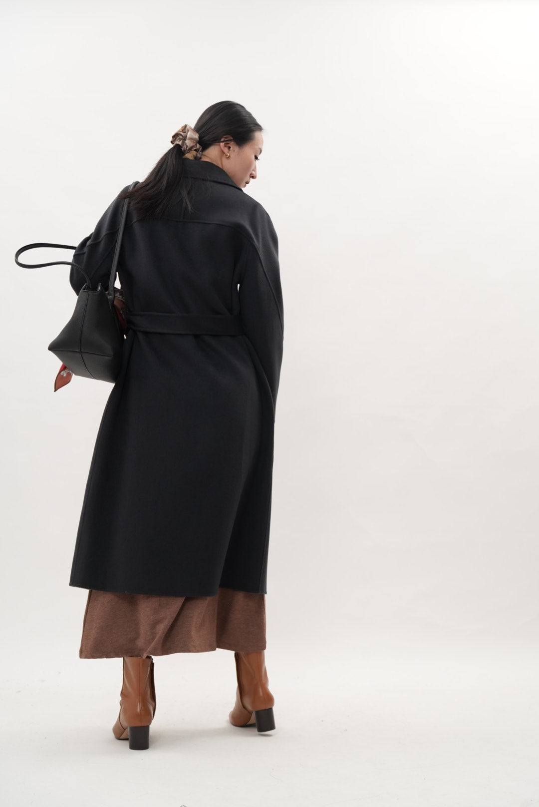 ウール100％ ダブルフェイスロングコート（チャコールグレー）