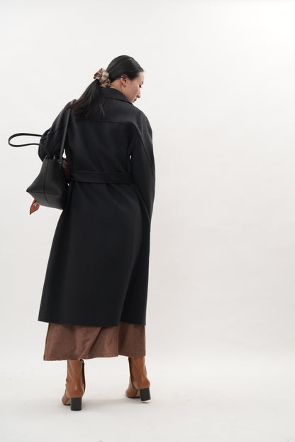 ウール100％ ダブルフェイスロングコート（チャコールグレー）