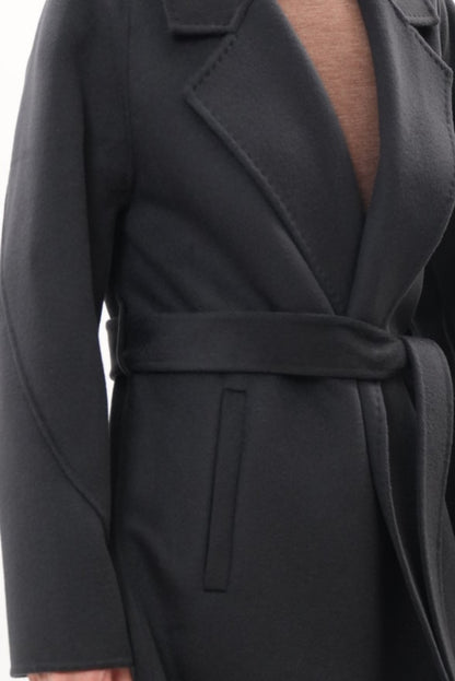 ウール100％ ダブルフェイスロングコート（チャコールグレー）