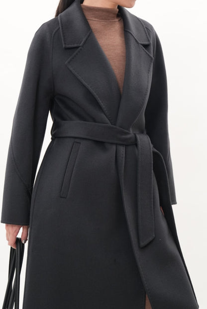 ウール100％ ダブルフェイスロングコート（チャコールグレー）