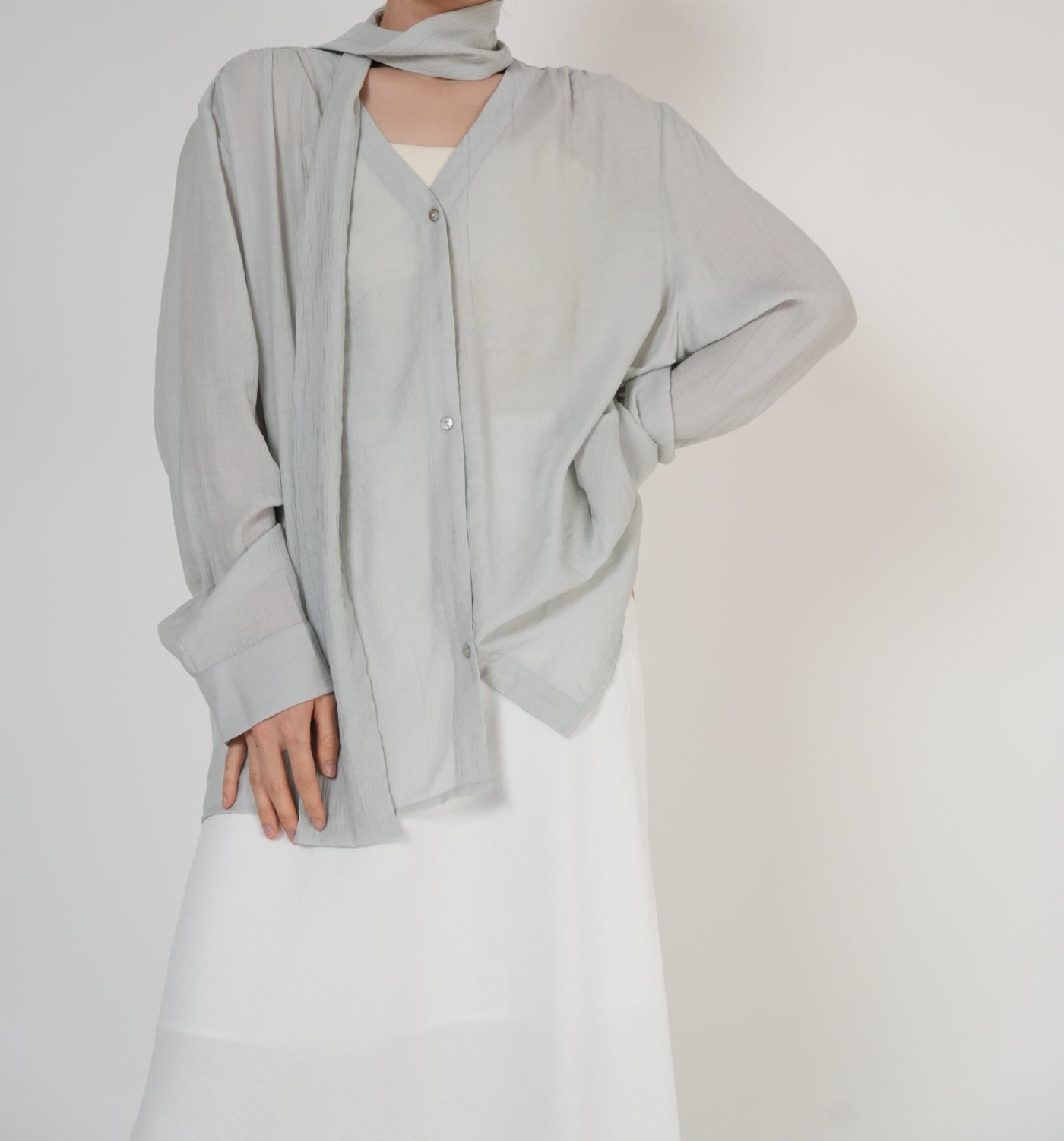 Scarf-Tie V-Neck Blouse / 2color