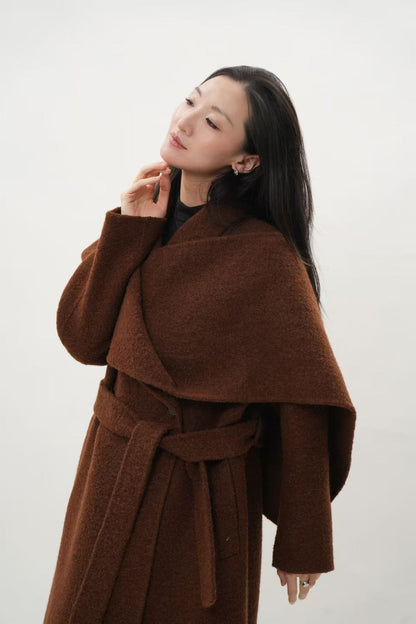 レディース 2WAY ロングコート｜キャメルヘアブレンド ストール付き