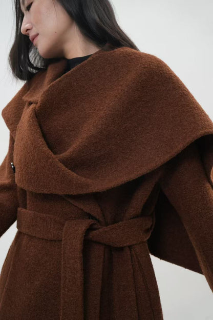 レディース 2WAY ロングコート｜キャメルヘアブレンド ストール付き