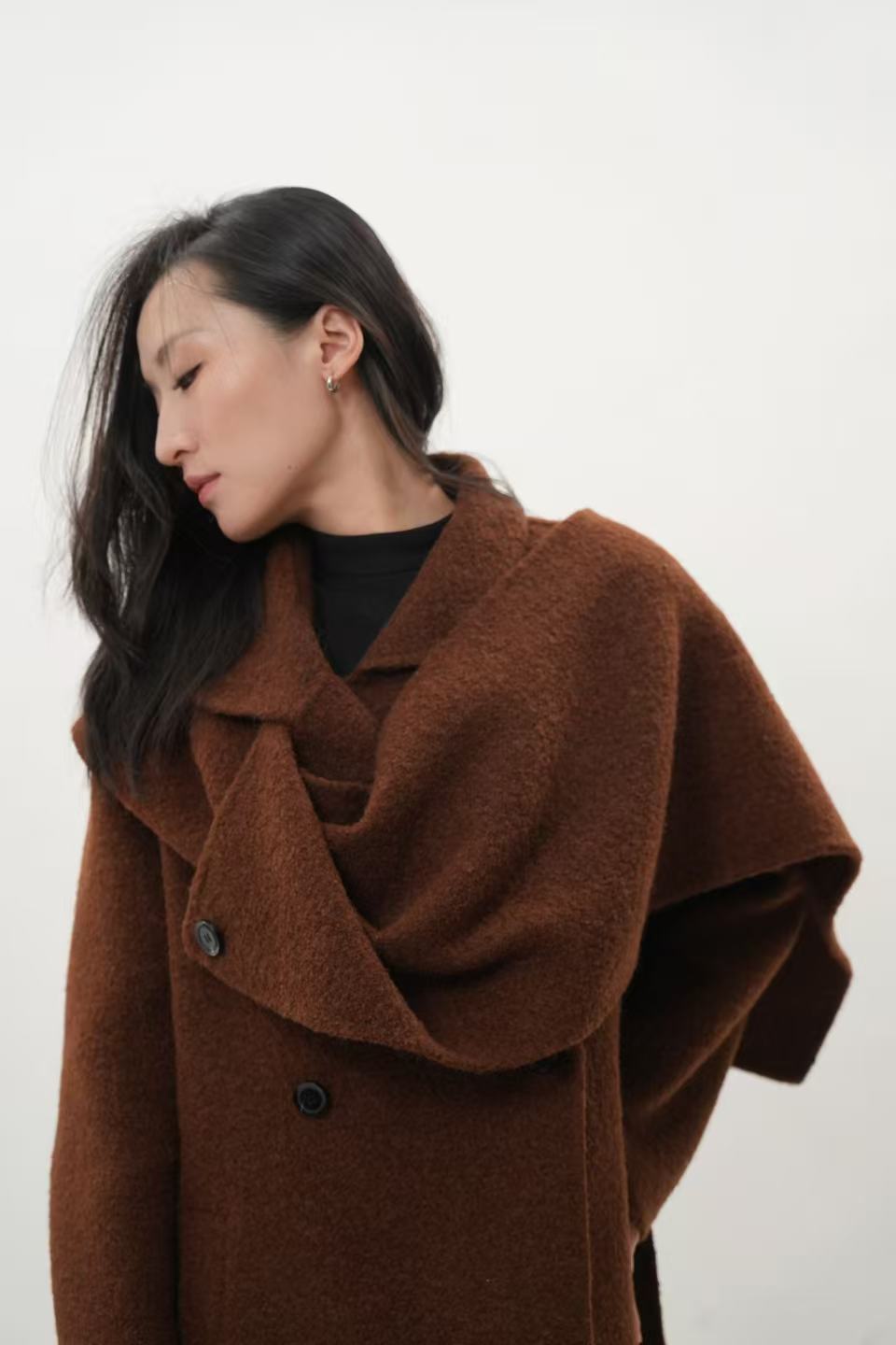 レディース 2WAY ロングコート｜キャメルヘアブレンド ストール付き