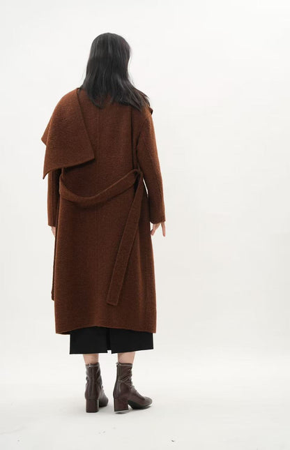 レディース 2WAY ロングコート｜キャメルヘアブレンド ストール付き