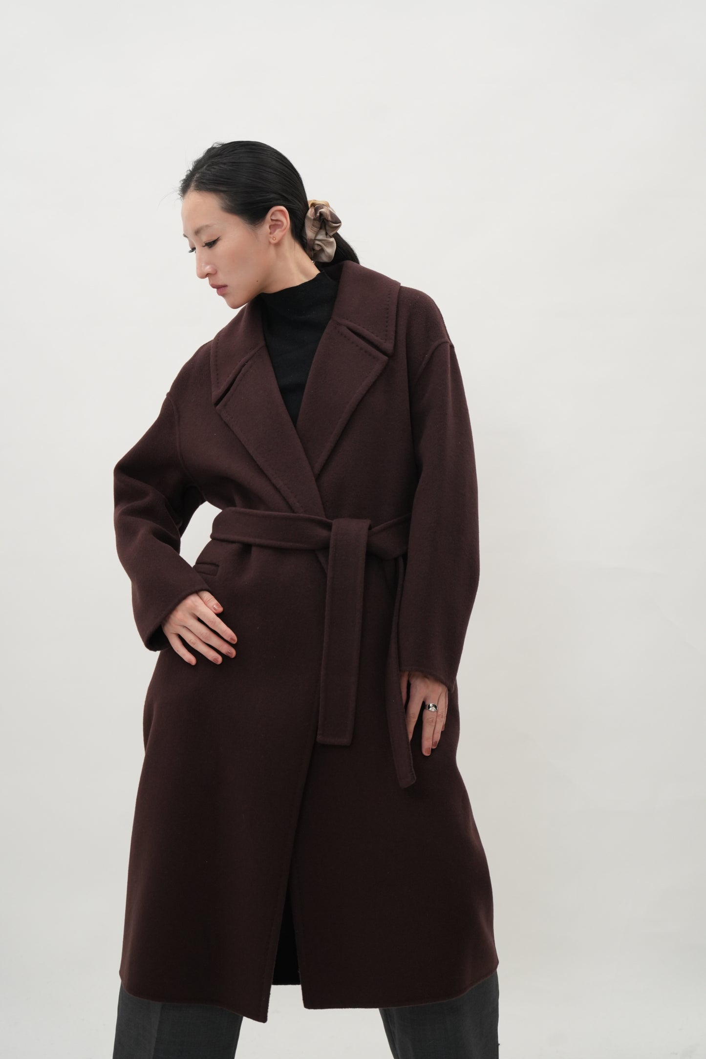 ウールカシミヤ エレガントロングコート（ブラウン）