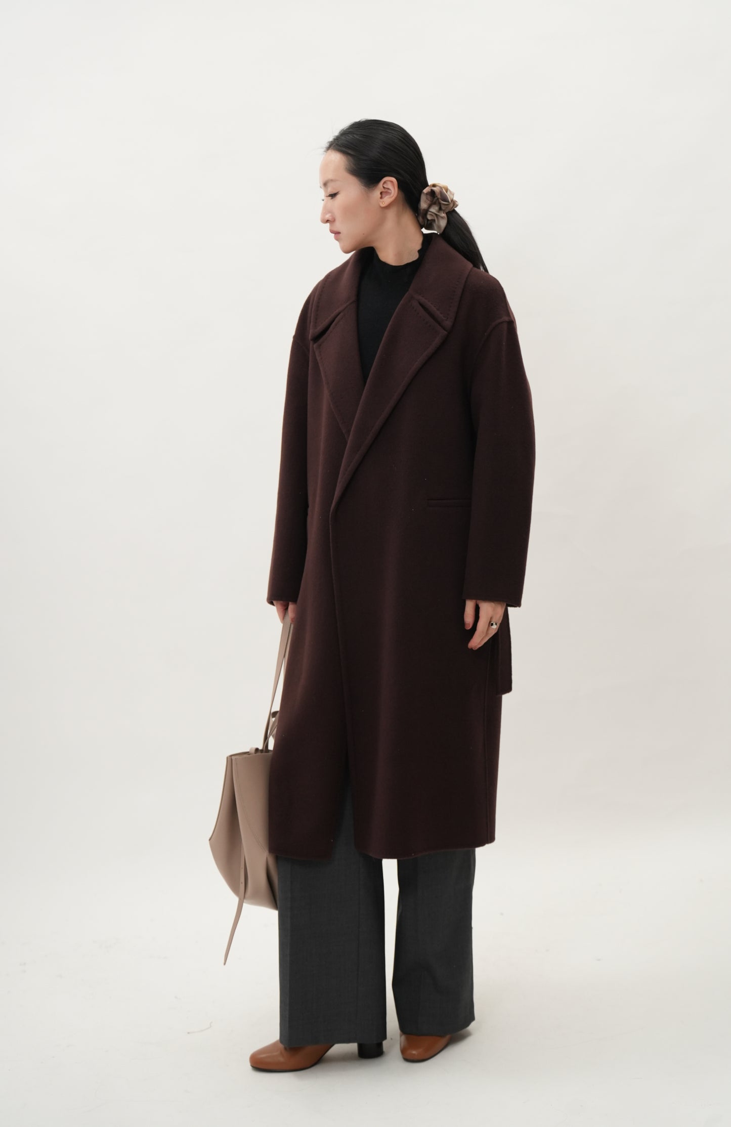 ウールカシミヤ エレガントロングコート（ブラウン）
