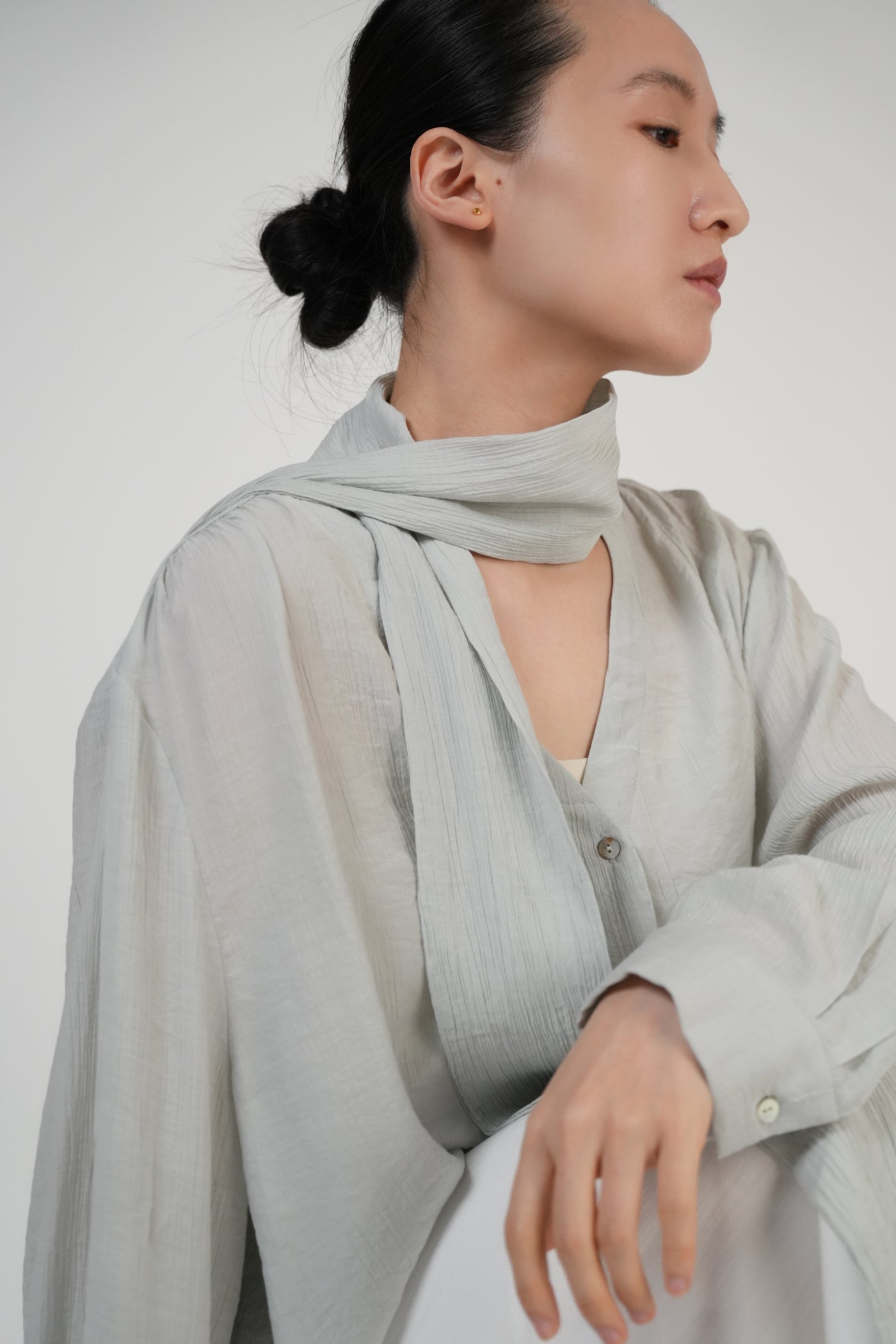 Scarf-Tie V-Neck Blouse / 2color