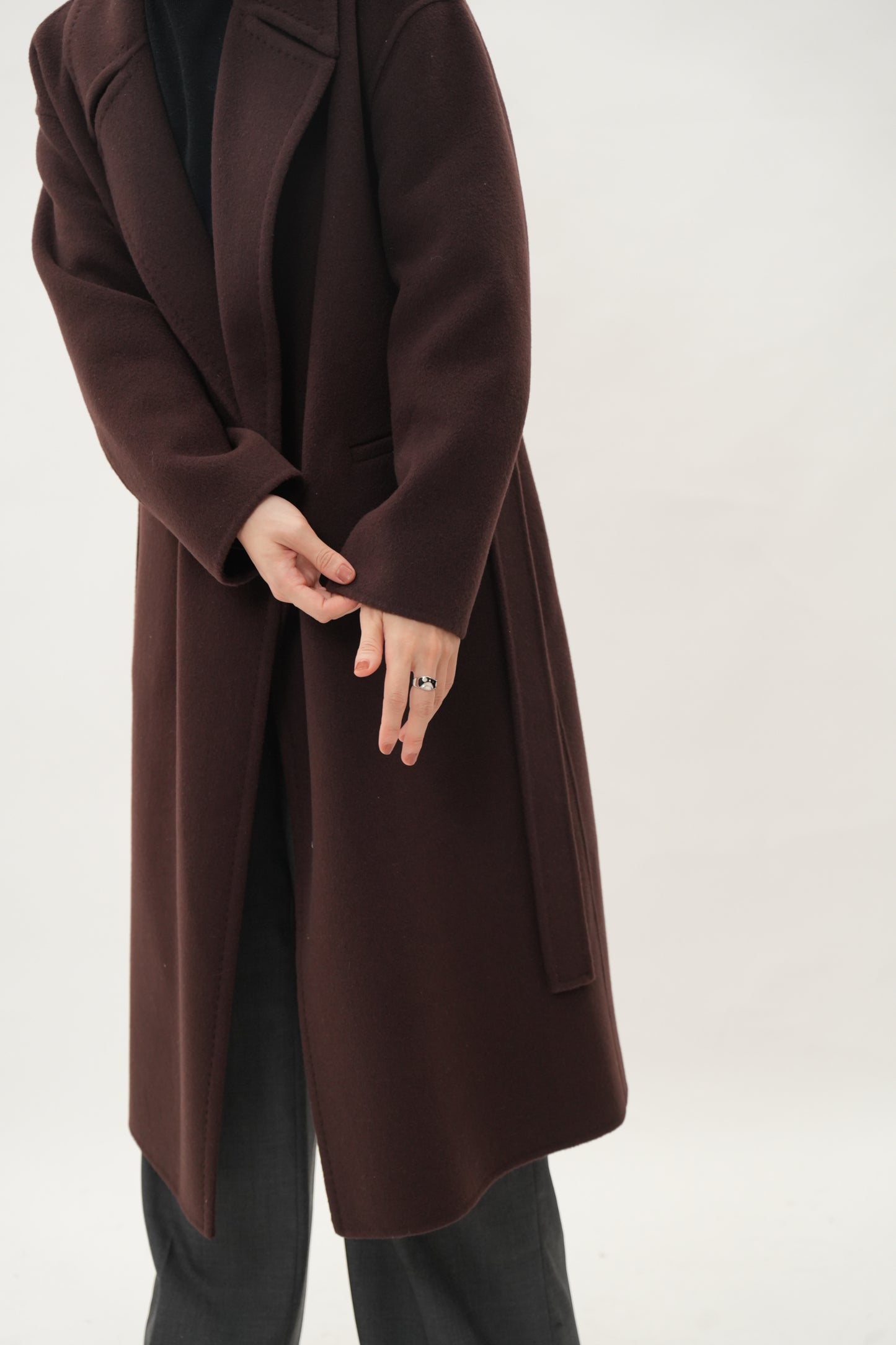 ウールカシミヤ エレガントロングコート（ブラウン）